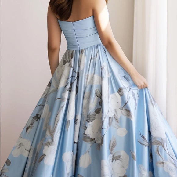 Flycurvy powder blue floral strapless gown 22 - Picture 2 of 13